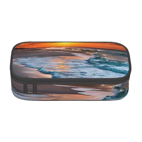 UENFFKDAP Strand mit Sonnenuntergang Große Kapazität Federmäppchen Schüler Federmäppchen Kosmetiktasche mit Reißverschluss Geeignet für Schulen und Büros Unisex, Schwarz , Einheitsgröße, von UENFFKDAP
