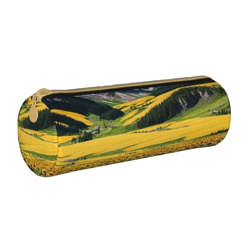 UENFFKDAP Sunflower Over The Mountains and Field Leather Pencil Case Student Pencil Case Zipper Pencil Case Cosmetic Bag Suitable for Schools and Offices, Unisex, weiß, Einheitsgröße, Kosmetiktasche von UENFFKDAP