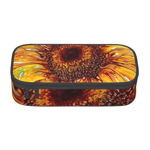 UENFFKDAP Sunflower Printed Large Capacity Pencil Case Student Pencil Case Cosmetic Bag with Zipper Suitable for Schools and Offices, Unisex, Schwarz , Einheitsgröße, Kosmetiktasche von UENFFKDAP