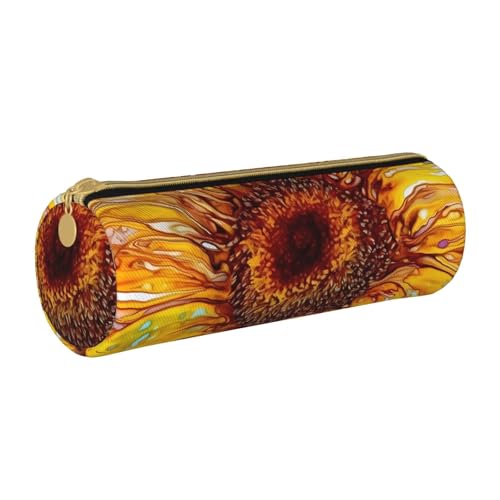 UENFFKDAP Sunflower Printed Leather Pencil Case Student Pencil Case Zipper Pencil Case Cosmetic Bag Suitable for Schools and Offices, Unisex, weiß, Einheitsgröße, Kosmetiktasche von UENFFKDAP