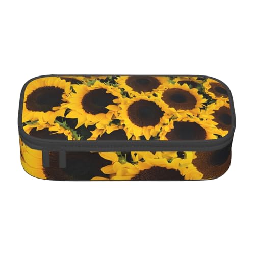 UENFFKDAP Sunflowers Große Kapazität Federmäppchen Schüler Federmäppchen Kosmetiktasche mit Reißverschluss Geeignet für Schulen und Büros Unisex, Schwarz , Einheitsgröße, Kosmetiktasche von UENFFKDAP