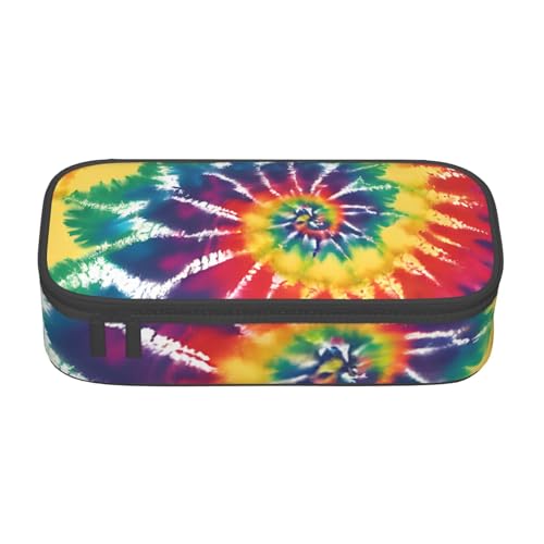 UENFFKDAP Tie Dye Regenbogen Große Kapazität Federmäppchen Schüler Federmäppchen Kosmetiktasche mit Reißverschluss Geeignet für Schulen und Büros Unisex, Schwarz , Einheitsgröße, Kosmetiktasche von UENFFKDAP