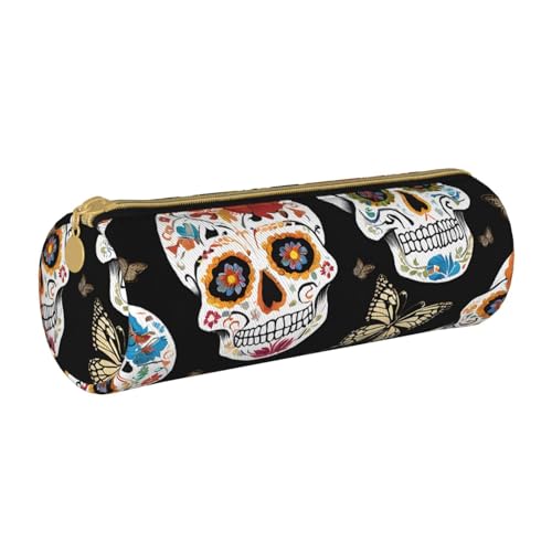 UENFFKDAP Totenköpfe Leder Federmäppchen Schüler Federmäppchen Reißverschluss Federmäppchen Kosmetiktasche Geeignet für Schulen und Büros, Unisex, weiß, Einheitsgröße, Kosmetiktasche von UENFFKDAP