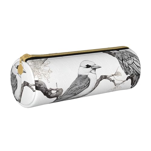 UENFFKDAP Trees and Birds Camo Leder Federmäppchen Schüler Federmäppchen Reißverschluss Federmäppchen Kosmetiktasche Geeignet für Schulen und Büros, Unisex, weiß, Einheitsgröße, Kosmetiktasche von UENFFKDAP