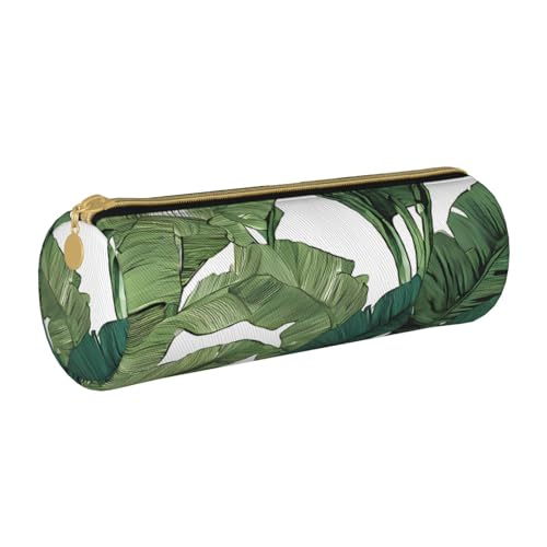UENFFKDAP Tropical Banana Palm Leaves Leder Federmäppchen Schüler Federmäppchen Reißverschluss Federmäppchen Kosmetiktasche Geeignet für Schulen und Büros, Unisex, weiß, Einheitsgröße, Kosmetiktasche von UENFFKDAP