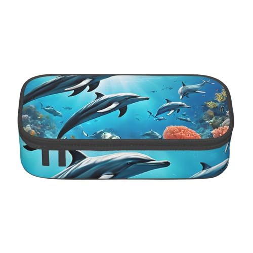 UENFFKDAP Unterwasser Delfin Fisch Große Kapazität Federmäppchen Schüler Federmäppchen Kosmetiktasche mit Reißverschluss Geeignet für Schulen und Büros Unisex, Schwarz , Einheitsgröße, Kosmetiktasche von UENFFKDAP