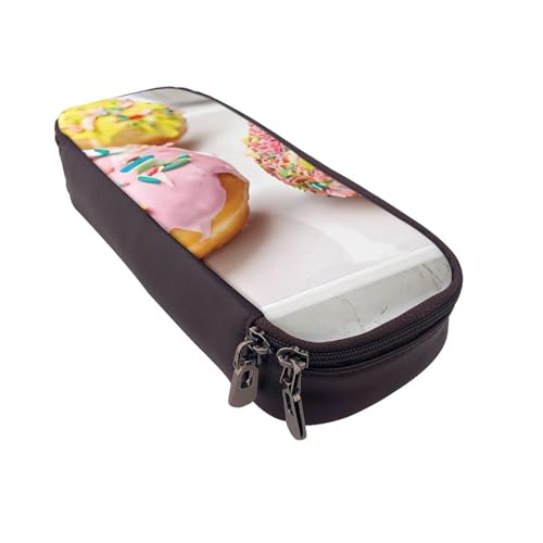 UENFFKDAP Weihnachten Donuts Leder Federmäppchen Schüler Federmäppchen Reißverschluss Federmäppchen Geeignet für Schulen und Büros, Unisex, Schwarz , Einheitsgröße, Kosmetiktasche von UENFFKDAP
