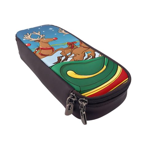 UENFFKDAP Weihnachten Hirsch Leder Federmäppchen Schüler Federmäppchen Reißverschluss Federmäppchen Geeignet für Schulen und Büros, Unisex, Schwarz , Einheitsgröße, Kosmetiktasche von UENFFKDAP