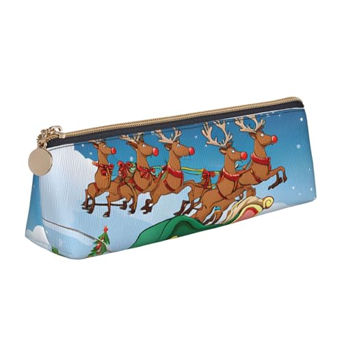 UENFFKDAP Weihnachten Hirsch Leder Federmäppchen Schüler Federmäppchen Reißverschluss Federmäppchen Kosmetiktasche Geeignet für Schulen und Büros, Unisex, weiß, Einheitsgröße, Kosmetiktasche von UENFFKDAP