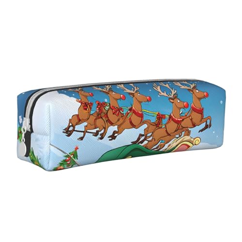 UENFFKDAP Weihnachten Hirsch Leder Federmäppchen Schüler Federmäppchen Reißverschluss Federmäppchen Kosmetiktasche Geeignet für Schulen und Büros, Unisex, weiß, Einheitsgröße, Kosmetiktasche von UENFFKDAP