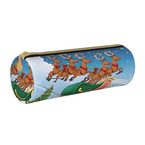 UENFFKDAP Weihnachten Hirsch Leder Federmäppchen Schüler Federmäppchen Reißverschluss Federmäppchen Kosmetiktasche Geeignet für Schulen und Büros, Unisex, weiß, Einheitsgröße, Kosmetiktasche von UENFFKDAP