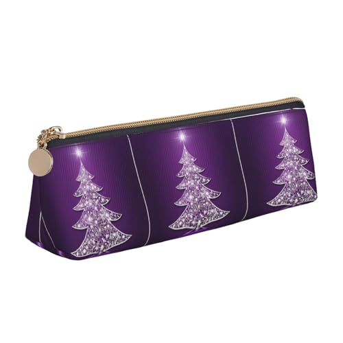 UENFFKDAP Weihnachten Lila Baum Leder Federmäppchen Schüler Federmäppchen Reißverschluss Federmäppchen Kosmetiktasche Geeignet für Schulen und Büros, Unisex, weiß, Einheitsgröße, Kosmetiktasche von UENFFKDAP