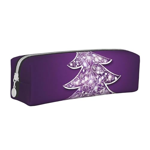 UENFFKDAP Weihnachten Lila Baum Leder Federmäppchen Schüler Federmäppchen Reißverschluss Federmäppchen Kosmetiktasche Geeignet für Schulen und Büros, Unisex, weiß, Einheitsgröße, Kosmetiktasche von UENFFKDAP