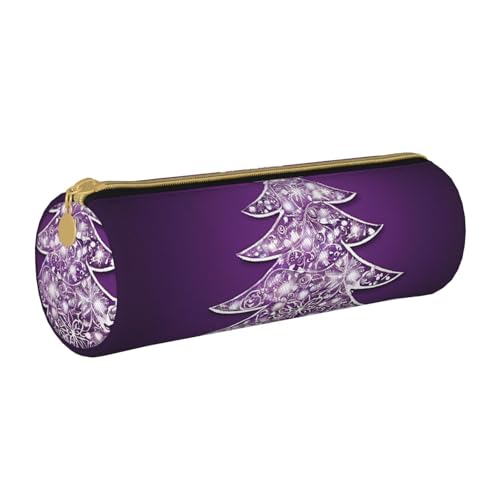 UENFFKDAP Weihnachten Lila Baum Leder Federmäppchen Schüler Federmäppchen Reißverschluss Federmäppchen Kosmetiktasche Geeignet für Schulen und Büros, Unisex, weiß, Einheitsgröße, Kosmetiktasche von UENFFKDAP