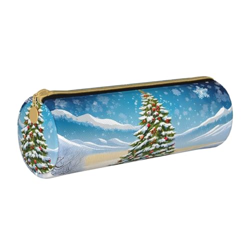 UENFFKDAP Weihnachtsbäume Leder Federmäppchen Schüler Federmäppchen Reißverschluss Federmäppchen Kosmetiktasche Geeignet für Schulen und Büros, Unisex, weiß, Einheitsgröße, Kosmetiktasche von UENFFKDAP