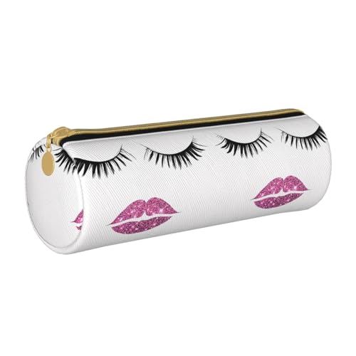 UENFFKDAP Wimpernlippe Weiß Druck Leder Federmäppchen Schüler Federmäppchen Reißverschluss Federmäppchen Kosmetiktasche Geeignet für Schulen und Büros, Unisex, weiß, Einheitsgröße, Kosmetiktasche von UENFFKDAP