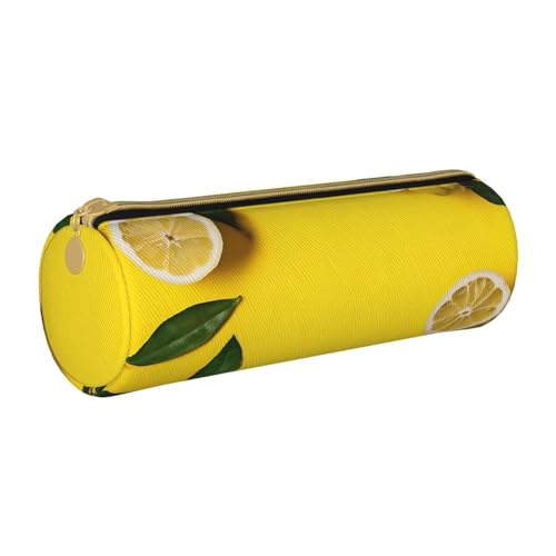 UENFFKDAP Yellow Lemon Leder Federmäppchen Schülermäppchen Reißverschluss Federmäppchen Kosmetiktasche Geeignet für Schulen und Büros, Unisex, weiß, Einheitsgröße, Kosmetiktasche von UENFFKDAP