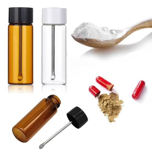 UENXRXE 2 Stück Premium Schnapsbehälter Mit Löffel,65Mm Probefläschchen Aus Klarem Glas Dosierer, Schnapsflasche Mit Teleskop-Löffe, Luxusspender,Dosierer Pulver (A) von UENXRXE