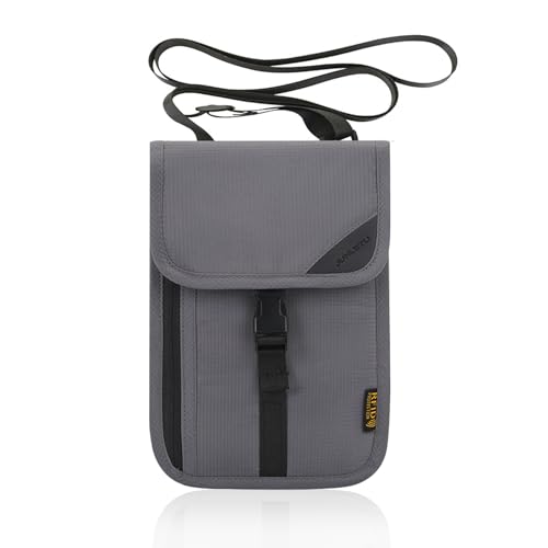 Brustbeutel, Brusttasche mit RFID-Schutz Unisex Wasserdicht Reisegeldbeutel Reisepass Tasche Anti Diebstahlsichere Tasche Klein Umhängetasche für Damen und Herren (Grau) von UEPOA