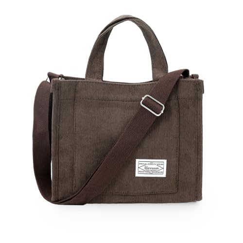 UERRUAM Cord Tasche Damen Umhängetasche Crossbody Bag Tote Bag Handtasche Klein Kaffeebraun von UERRUAM