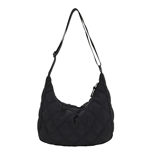 UERRUAM Puffer Tote Bag für Frauen Gesteppte Crossbody Tasche Halbmond Nylon Schultertasche Hobo-Tasche mit Reißverschluss, Schwarz, Medium von UERRUAM