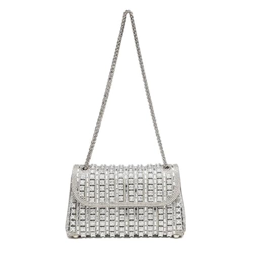 UERSJWYSO Abend-Clutch-Geldbörsen für Damen, Glitzernde Umhängetaschen mit Kristall-Strasssteinen Kettenriemen Hochzeits-Umhängetasche,Silber von UERSJWYSO