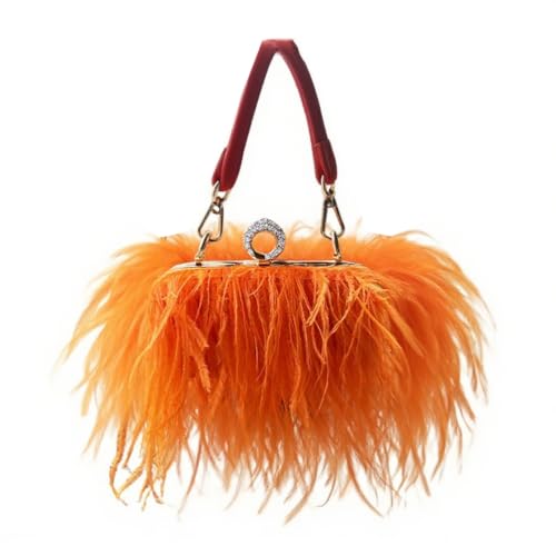 UERSJWYSO Abendtasche mit Straußenfedern Clutch für Damen Flauschige Kleine Geldbörse Handtasche Schultertasche mit Abnehmbarem Griff,Orange von UERSJWYSO