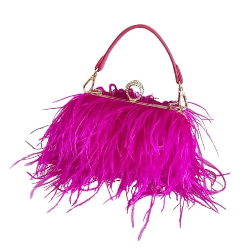 UERSJWYSO Abendtasche mit Straußenfedern Clutch für Damen Flauschige Kleine Geldbörse Handtasche Schultertasche mit Abnehmbarem Griff,Rose red von UERSJWYSO