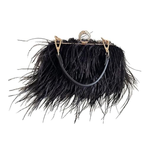 UERSJWYSO Abendtasche mit Straußenfedern Clutch für Damen Flauschige Kleine Geldbörse Handtasche Schultertasche mit Abnehmbarem Griff,Schwarz von UERSJWYSO