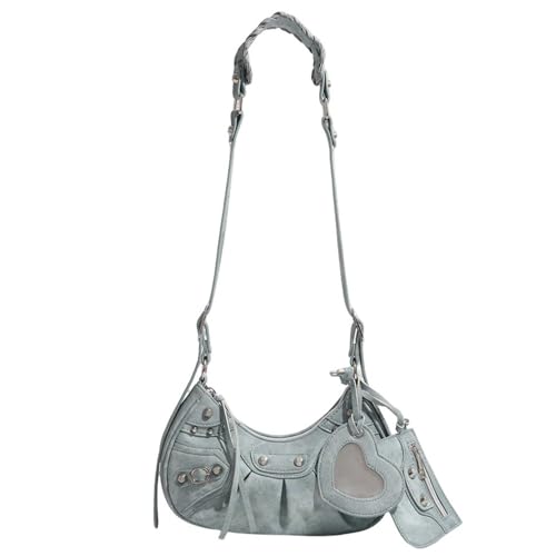 UERSJWYSO Achsel-Umhängetasche Für Frauen Weiches PU-Leder Niedliche Mini Hobo Trendige Umhängetaschen Mit Verstellbarem Riemen,Blau von UERSJWYSO