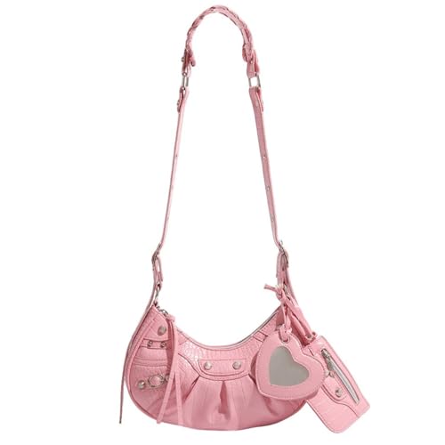 UERSJWYSO Achsel-Umhängetasche Für Frauen Weiches PU-Leder Niedliche Mini Hobo Trendige Umhängetaschen Mit Verstellbarem Riemen,Rosa von UERSJWYSO