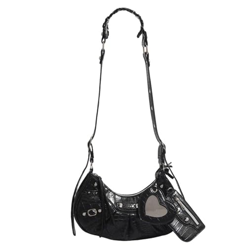 UERSJWYSO Achsel-Umhängetasche Für Frauen Weiches PU-Leder Niedliche Mini Hobo Trendige Umhängetaschen Mit Verstellbarem Riemen,Schwarz von UERSJWYSO