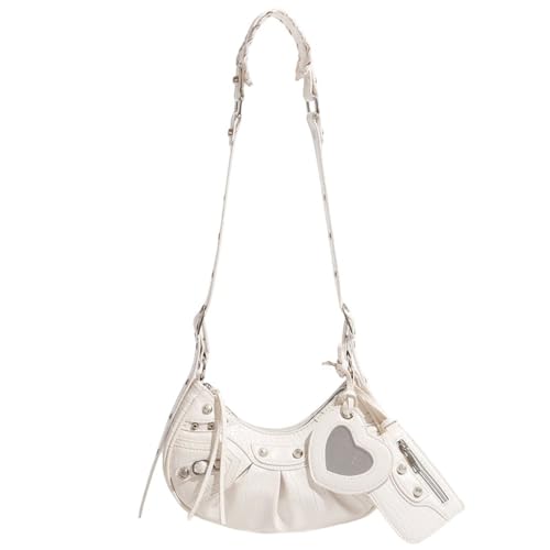 UERSJWYSO Achsel-Umhängetasche Für Frauen Weiches PU-Leder Niedliche Mini Hobo Trendige Umhängetaschen Mit Verstellbarem Riemen,Weiß von UERSJWYSO