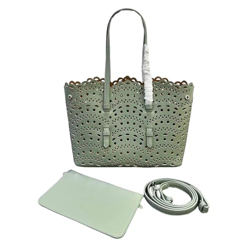 UERSJWYSO Ausgehöhlte Handtaschen aus Gewebtem Rindsleder für Damen, Modische Schultertaschen für den Sommer, Arbeit und Reisen mit Tragegriff Oben,Grün von UERSJWYSO