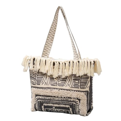 UERSJWYSO Canvas-Tragetasche für Damen Bedruckt mit Quaste Bohemian-Stil Lässige Schultertasche mit Reißverschluss Mehrzweck-große Handtasche,1 von UERSJWYSO