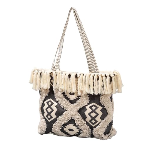 UERSJWYSO Canvas-Tragetasche für Damen Bedruckt mit Quaste Bohemian-Stil Lässige Schultertasche mit Reißverschluss Mehrzweck-große Handtasche,2 von UERSJWYSO