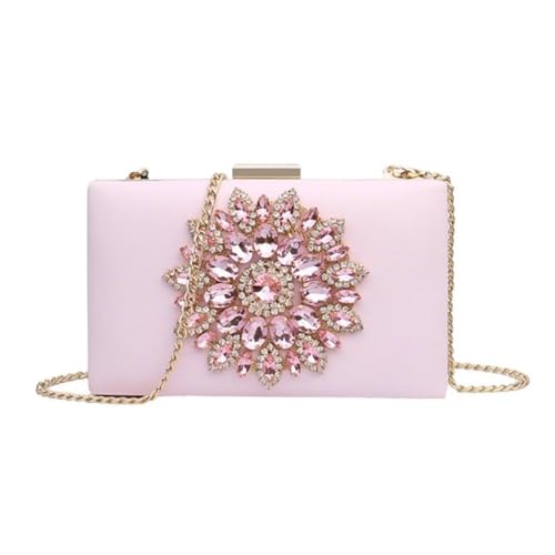 UERSJWYSO Damen-Abendhandtasche mit Strasssteinen Glitzernd Klein Elegant Clutch mit Abnehmbarer Kette,Rosa von UERSJWYSO