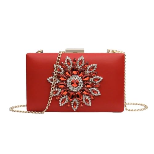 UERSJWYSO Damen-Abendhandtasche mit Strasssteinen Glitzernd Klein Elegant Clutch mit Abnehmbarer Kette,Rot von UERSJWYSO