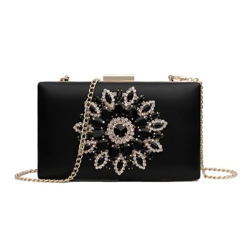 UERSJWYSO Damen-Abendhandtasche mit Strasssteinen Glitzernd Klein Elegant Clutch mit Abnehmbarer Kette,Schwarz von UERSJWYSO