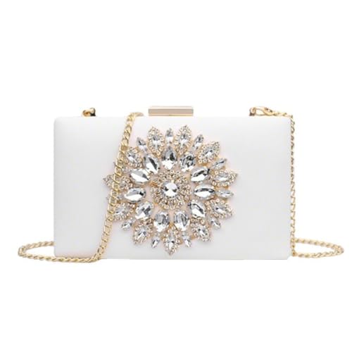 UERSJWYSO Damen-Abendhandtasche mit Strasssteinen Glitzernd Klein Elegant Clutch mit Abnehmbarer Kette,Weiß von UERSJWYSO