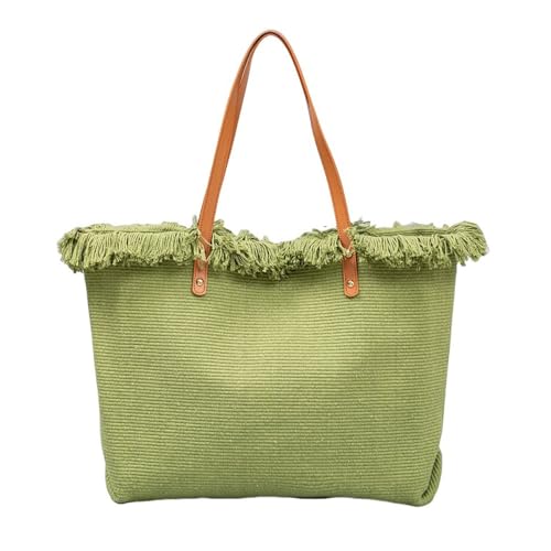 UERSJWYSO Damen Canvas Tragetaschen Große Casual Handtasche PU Leder Schultergurt Quaste Solide Top Griff Tasche,Grün von UERSJWYSO