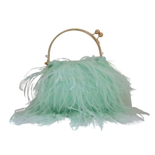 UERSJWYSO Damen-Clutch mit Straußenfedern Tragegriff Oben Perlenkette Flauschige Abendtasche Schultertasche für Damen,Grün von UERSJWYSO