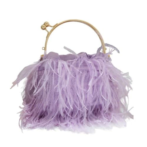 UERSJWYSO Damen-Clutch mit Straußenfedern Tragegriff Oben Perlenkette Flauschige Abendtasche Schultertasche für Damen,Lila von UERSJWYSO