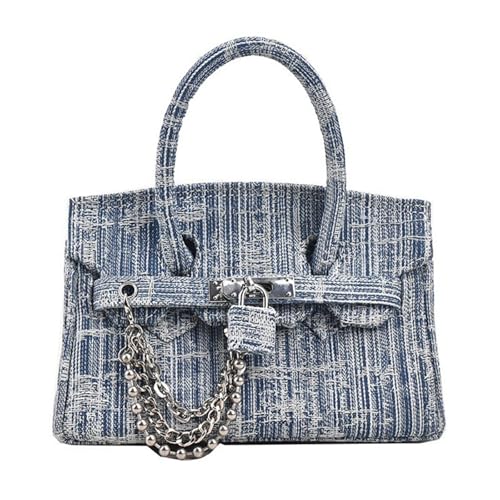 UERSJWYSO Damen Denim Tote Bag Top Handle Jean Geldbörsen Casual Work Satchel Geldbörse Lock Schnalle Schulter Handtaschen,1 von UERSJWYSO