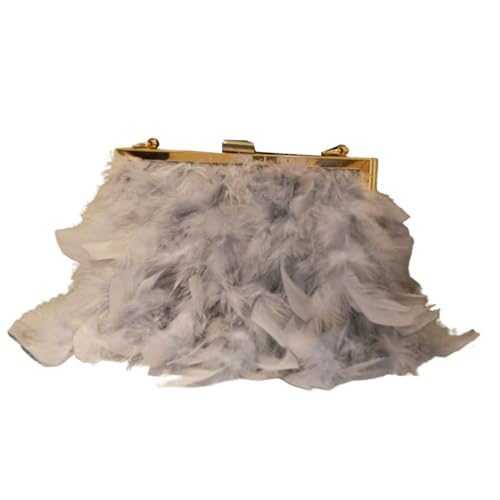 UERSJWYSO Damen Flauschige Feder Abendtaschen Mode Clutch Geldbörse Perlenkette Handtasche Umhängetasche für Hochzeitsfeier,Grau von UERSJWYSO