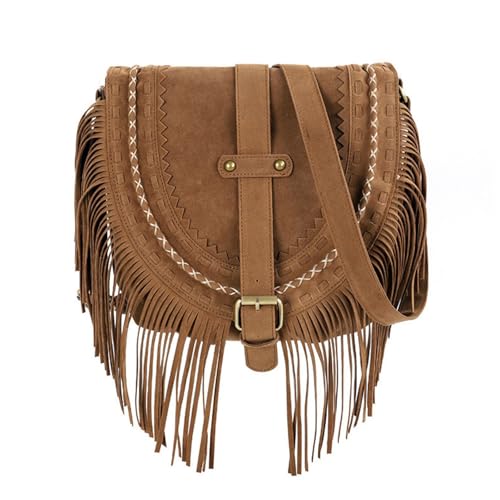 UERSJWYSO Damen Fransen Umhängetasche Western Vintage Casual Mode Kleine Umhängetaschen Aus Wildlederimitat,Khaki von UERSJWYSO
