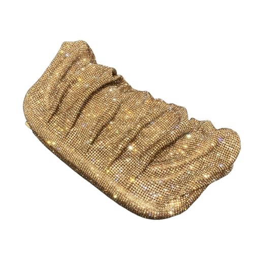 UERSJWYSO Damen Glitzernde Strass Abend Clutch Geldbörse Kette Plissee Schultertasche Knödeltasche für Hochzeit Party,Gold 1 von UERSJWYSO