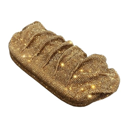 UERSJWYSO Damen Glitzernde Strass Abend Clutch Geldbörse Kette Plissee Schultertasche Knödeltasche für Hochzeit Party,Gold 2 von UERSJWYSO