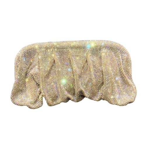 UERSJWYSO Damen Glitzernde Strass Abend Clutch Geldbörse Kette Plissee Schultertasche Knödeltasche für Hochzeit Party,Gold 3 von UERSJWYSO