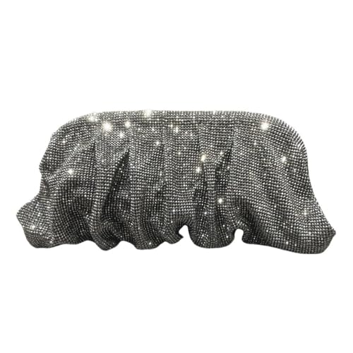 UERSJWYSO Damen Glitzernde Strass Abend Clutch Geldbörse Kette Plissee Schultertasche Knödeltasche für Hochzeit Party,Grau von UERSJWYSO